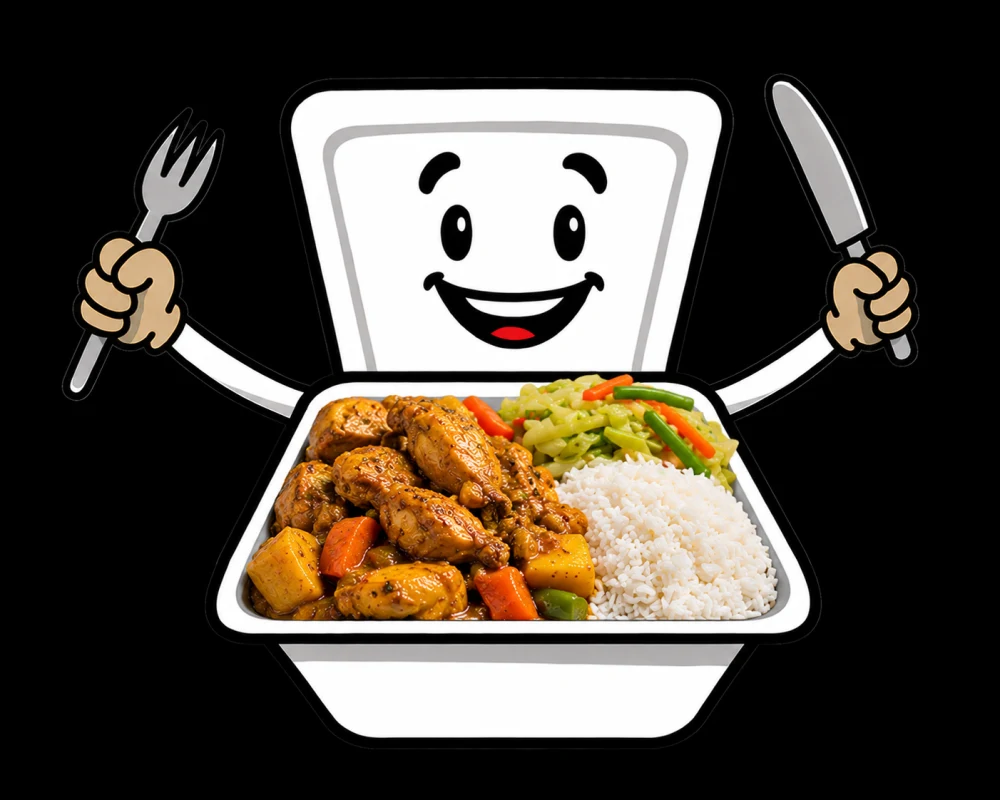 Lunch Box character presenting a curry chicken lunch box